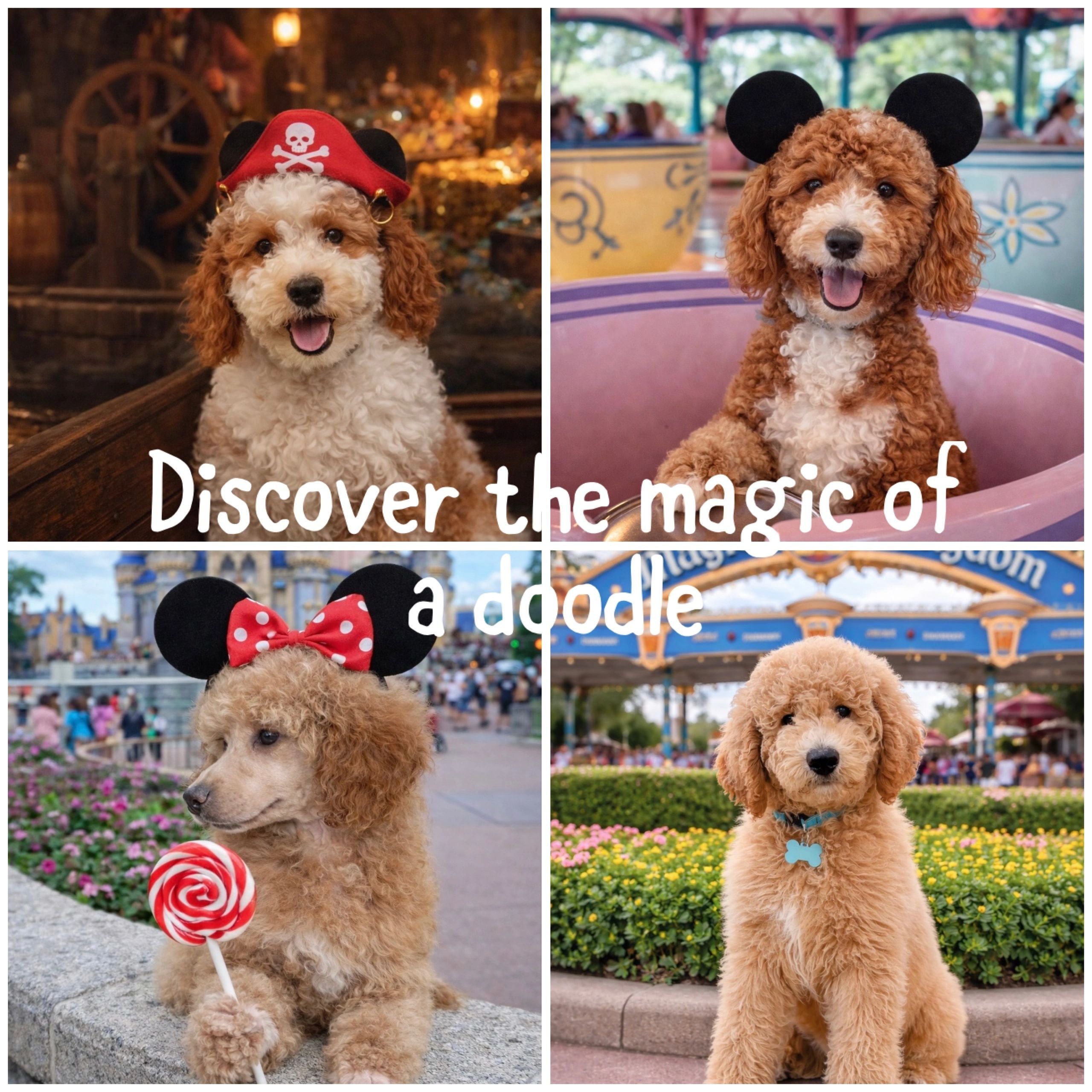 Collage of Poodle-Doodles dogs enjoying a day out, from our social media